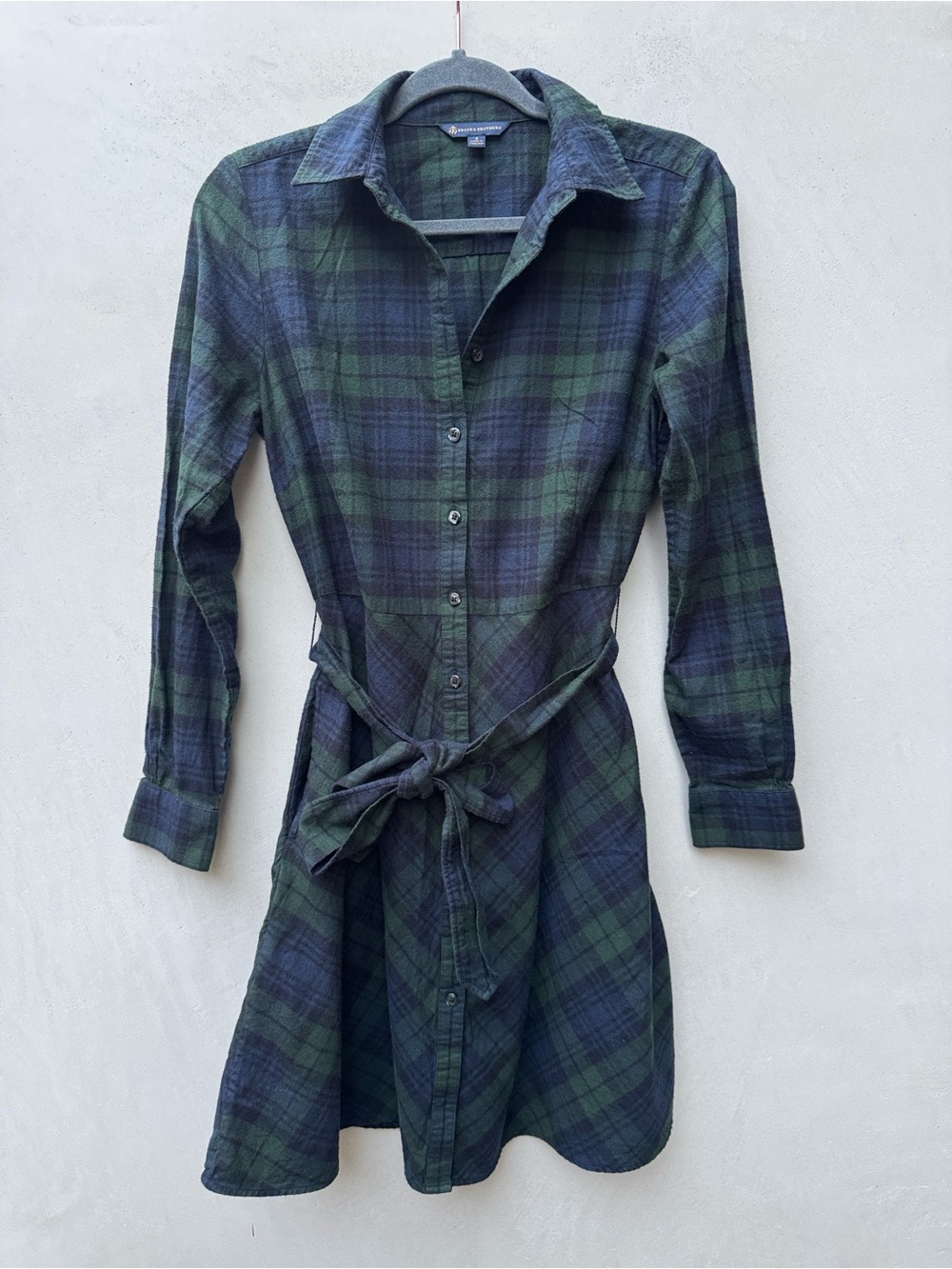 Brooks Brothers Brushed Cotton Flannel A Line Shirt Dress Navy Green Plaid 4 - Picture 3 of 6